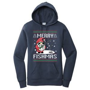 Merry Fishmas Fishing Gnome Christmas Santa Fisher Cool Gift Women's Pullover Hoodie