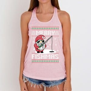 Merry Fishmas Fishing Gnome Christmas Santa Fisher Cool Gift Women's Knotted Racerback Tank