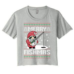 Merry Fishmas Fishing Gnome Christmas Santa Fisher Cool Gift Women's Crop Top Tee