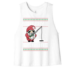 Merry Fishmas Fishing Gnome Christmas Santa Fisher Cool Gift Women's Racerback Cropped Tank