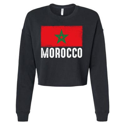 Morocco Flag Football Vintage Fan Soccer Team Pride Gift Cropped Pullover Crew