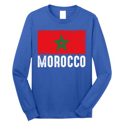 Morocco Flag Football Vintage Fan Soccer Team Pride Gift Long Sleeve Shirt