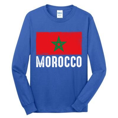 Morocco Flag Football Vintage Fan Soccer Team Pride Gift Tall Long Sleeve T-Shirt