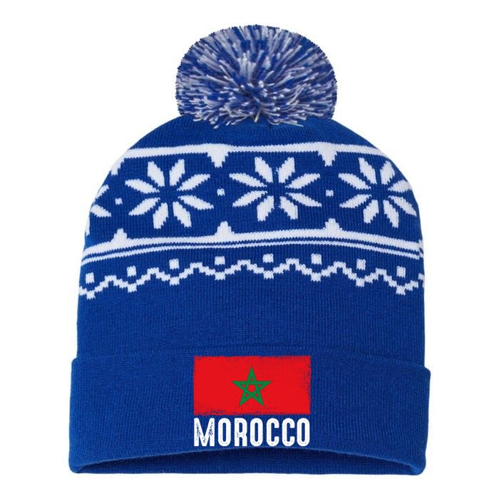 Morocco Flag Football Vintage Fan Soccer Team Pride Gift USA-Made Snowflake Beanie