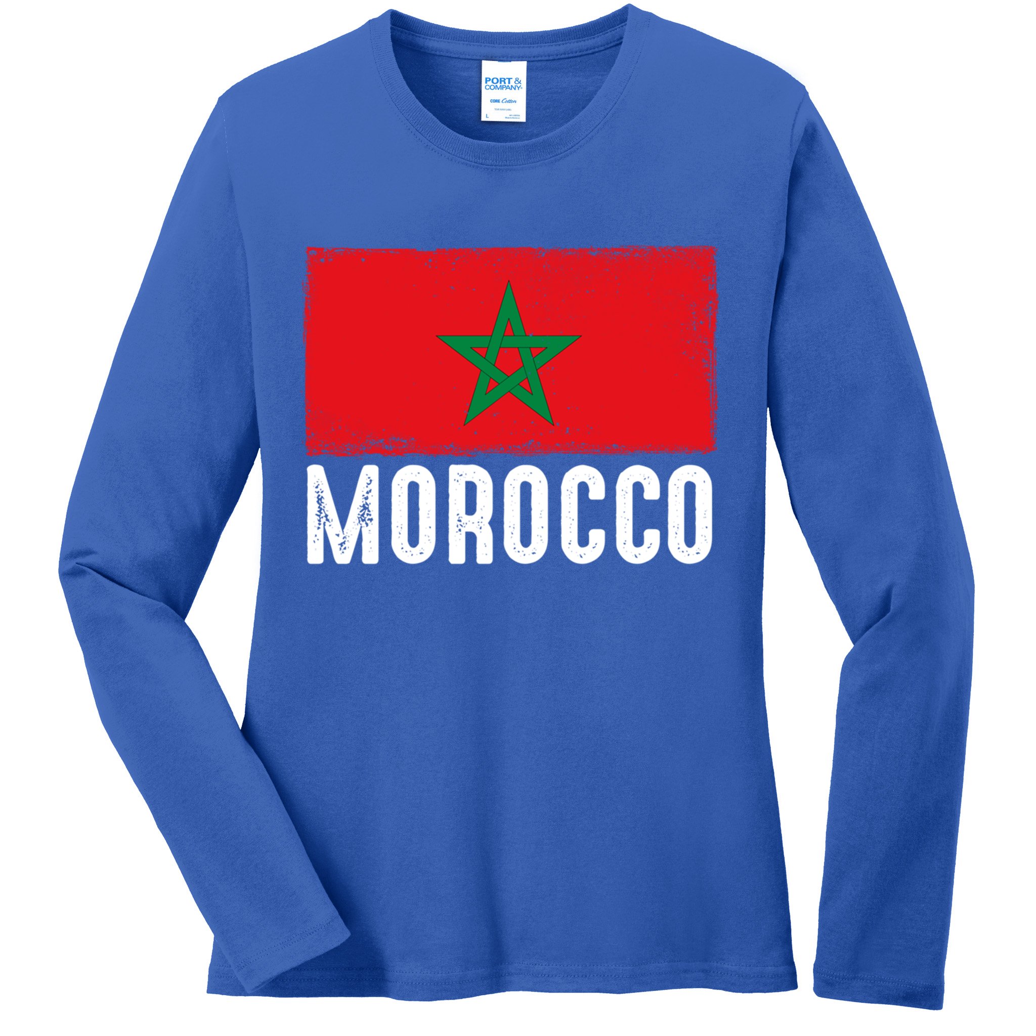 Morocco Flag Football Vintage Fan Soccer Team Pride Gift Ladies Long Sleeve Shirt