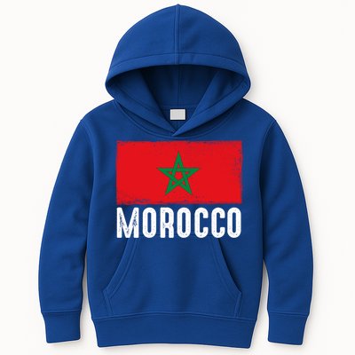Morocco Flag Football Vintage Fan Soccer Team Pride Gift Kids Hoodie