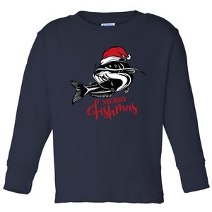 Merry Fishmas Funny Christmas Fishing Santa Xmas Toddler Long Sleeve Shirt