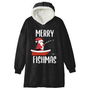 Merry Fishmas Funny Santa Fishing Fisherman Christmas Xmas Hooded Wearable Blanket