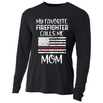 My Favorite Firefighter Calls Me Mom Thin Red Line Gift Cooling Performance Long Sleeve Crew