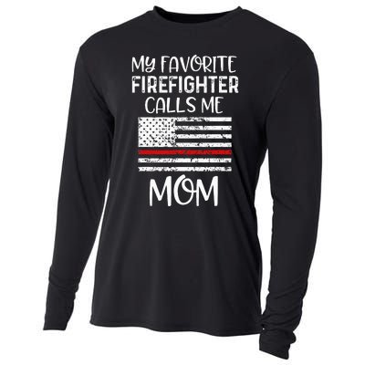 My Favorite Firefighter Calls Me Mom Thin Red Line Gift Cooling Performance Long Sleeve Crew