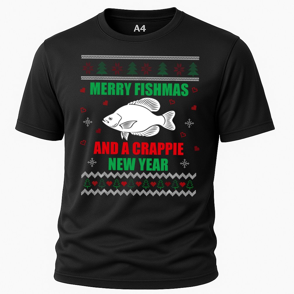 Merry Fishmas Fish Fishing Fisherman Ugly Christmas Xmas Cooling Performance Crew T-Shirt