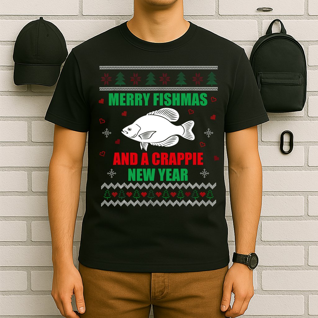 Merry Fishmas Fish Fishing Fisherman Ugly Christmas Xmas T-Shirt