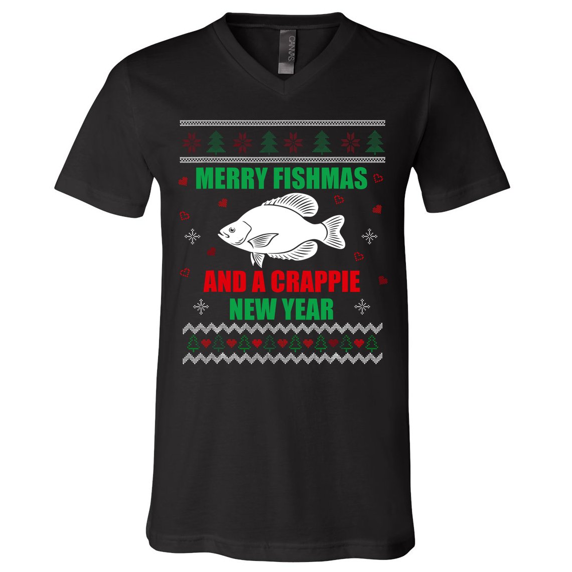 Merry Fishmas Fish Fishing Fisherman Ugly Christmas Xmas V-Neck T-Shirt