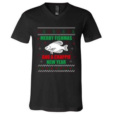 Merry Fishmas Fish Fishing Fisherman Ugly Christmas Xmas V-Neck T-Shirt