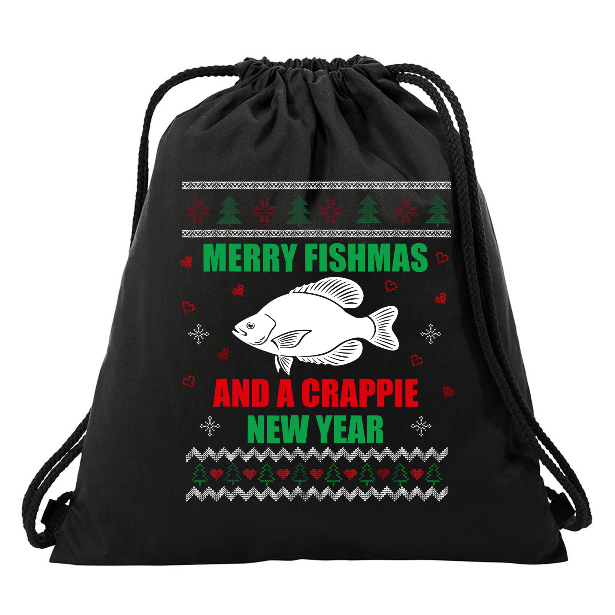 Merry Fishmas Fish Fishing Fisherman Ugly Christmas Xmas Drawstring Bag