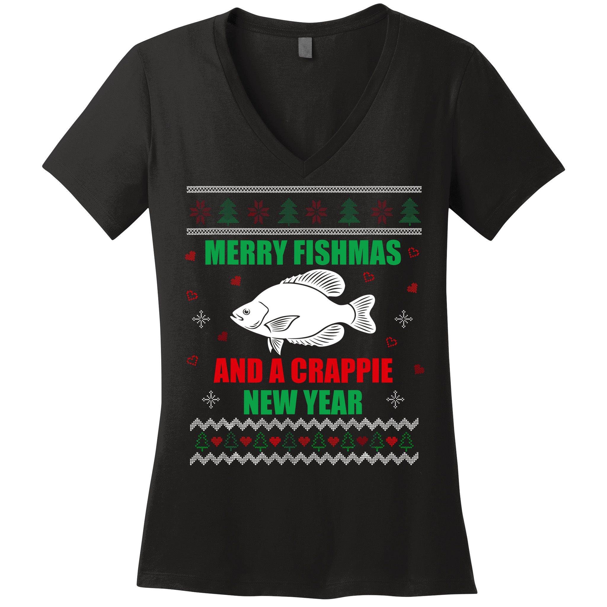 Merry Fishmas Fish Fishing Fisherman Ugly Christmas Xmas Women's V-Neck T-Shirt