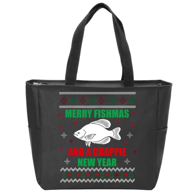 Merry Fishmas Fish Fishing Fisherman Ugly Christmas Xmas Zip Tote Bag
