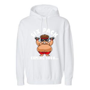 Men Funny Gym Six Pack Coming Soon Gift Cartoon Design Gift Garment-Dyed Fleece Hoodie