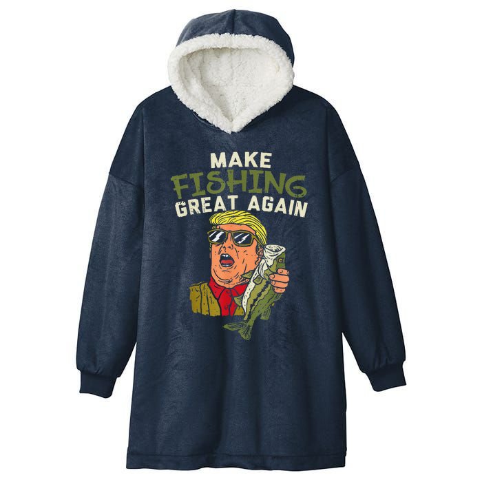 Make Fishing Great Again Trump Funny Fisherman Angler Gift Hooded Wearable Blanket