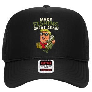 Make Fishing Great Again Trump Funny Fisherman Angler Gift High Crown Mesh Back Trucker Hat