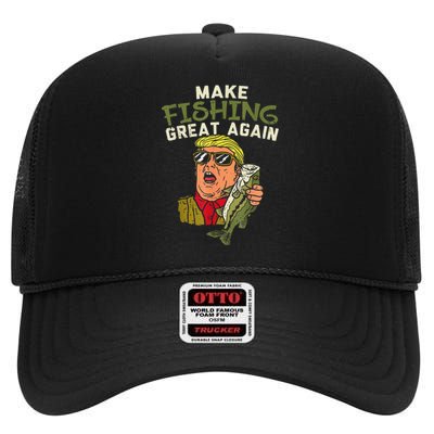 Make Fishing Great Again Trump Funny Fisherman Angler Gift High Crown Mesh Back Trucker Hat