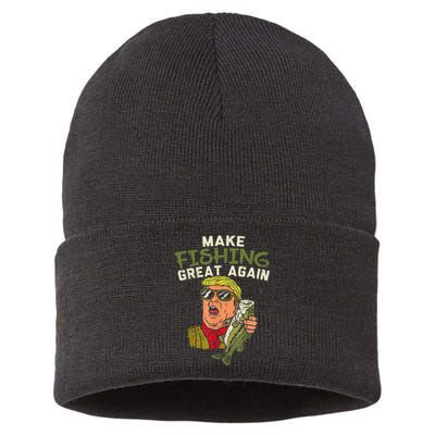 Make Fishing Great Again Trump Funny Fisherman Angler Gift Sustainable Knit Beanie