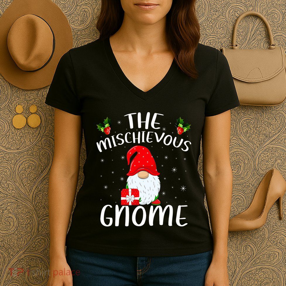 Matching Family Group Christmas The Mischievous Gnome Women's V-Neck T-Shirt