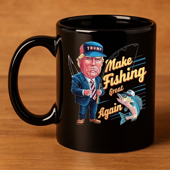 Make Fishing Great Again Trump Funny Fisherman Angler 11oz C Handle Ceramic Mug