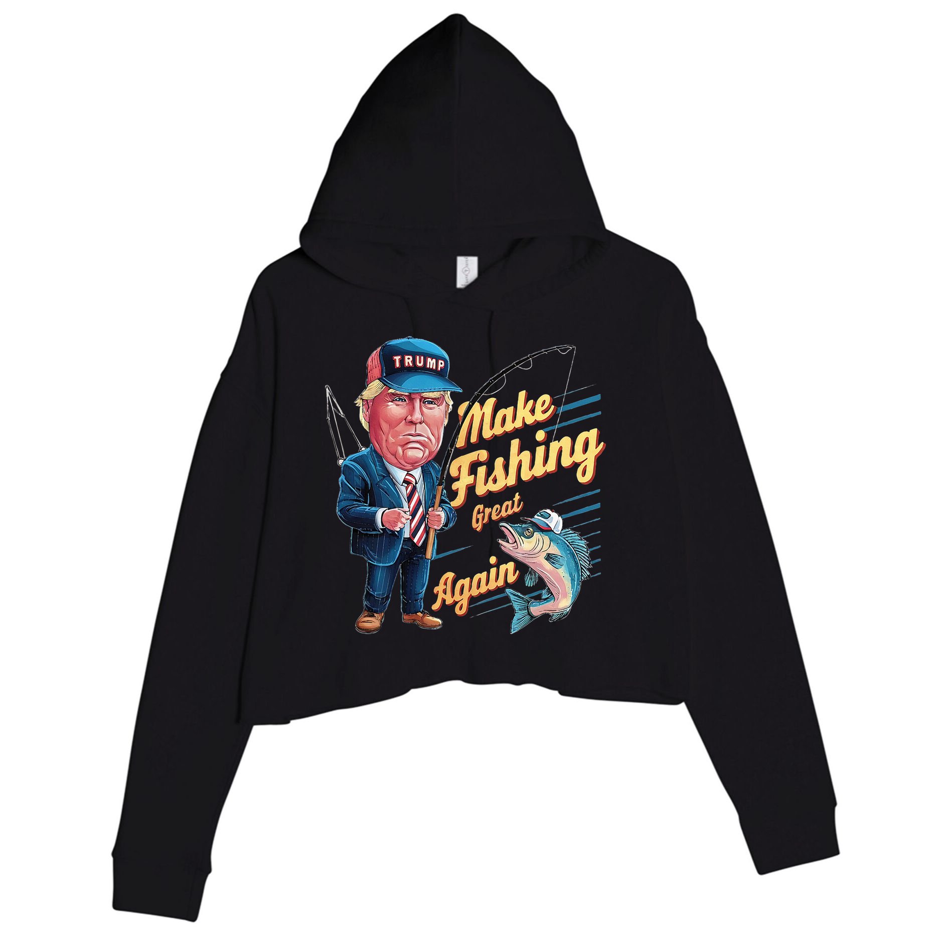 Make Fishing Great Again Trump Funny Fisherman Angler Crop Fleece Hoodie