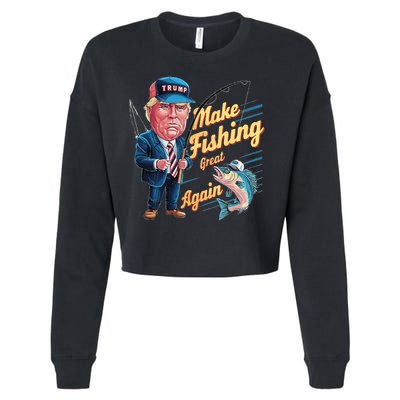 Make Fishing Great Again Trump Funny Fisherman Angler Cropped Pullover Crew