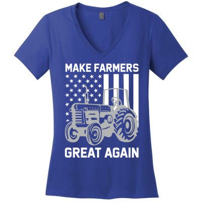 Make Farmers Great Again American Flag Agriculture Tractor Gift Women's V-Neck T-Shirt