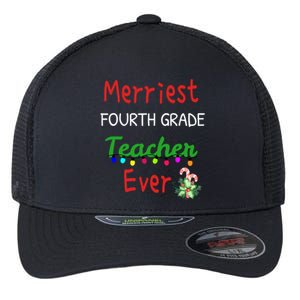 Merriest Fourth Grade Teacher Ever Christmas Tree Cool Gift Flexfit Unipanel Trucker Cap