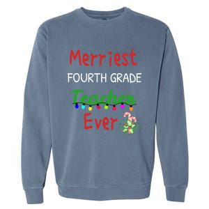 Merriest Fourth Grade Teacher Ever Christmas Tree Cool Gift Garment-Dyed Sweatshirt