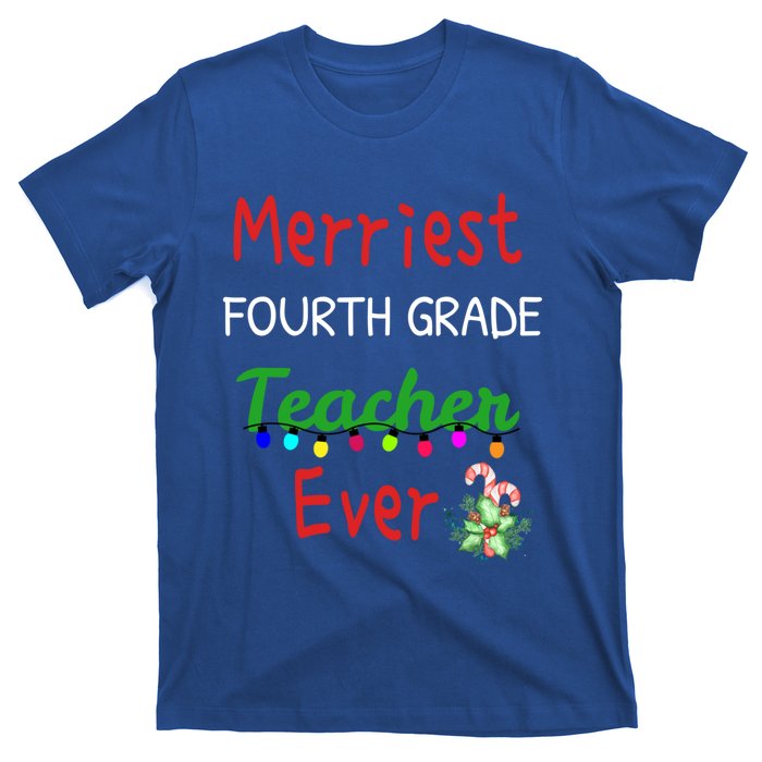 Merriest Fourth Grade Teacher Ever Christmas Tree Cool Gift T-Shirt