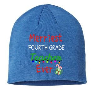 Merriest Fourth Grade Teacher Ever Christmas Tree Cool Gift Sustainable Beanie