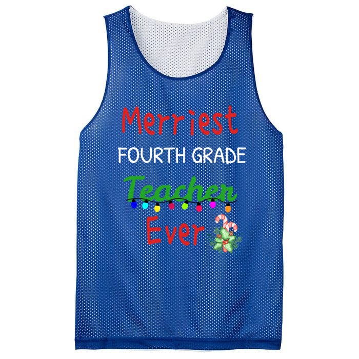 Merriest Fourth Grade Teacher Ever Christmas Tree Cool Gift Mesh Reversible Basketball Jersey Tank