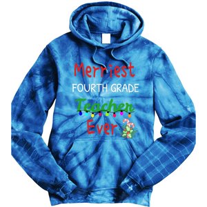 Merriest Fourth Grade Teacher Ever Christmas Tree Cool Gift Tie Dye Hoodie