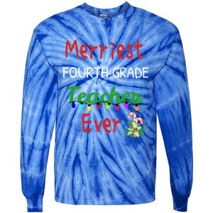 Merriest Fourth Grade Teacher Ever Christmas Tree Cool Gift Tie-Dye Long Sleeve Shirt