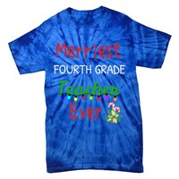 Merriest Fourth Grade Teacher Ever Christmas Tree Cool Gift Tie-Dye T-Shirt