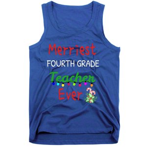 Merriest Fourth Grade Teacher Ever Christmas Tree Cool Gift Tank Top