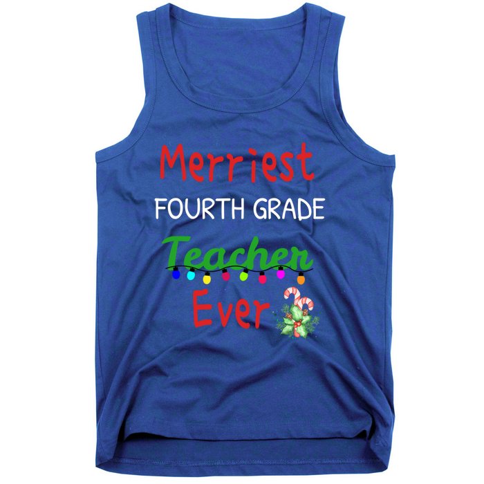 Merriest Fourth Grade Teacher Ever Christmas Tree Cool Gift Tank Top