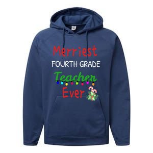 Merriest Fourth Grade Teacher Ever Christmas Tree Cool Gift Performance Fleece Hoodie