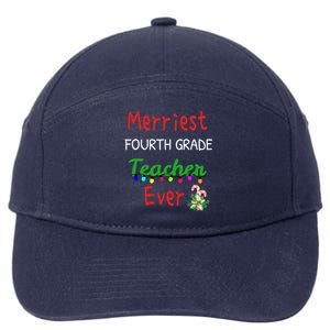 Merriest Fourth Grade Teacher Ever Christmas Tree Cool Gift 7-Panel Snapback Hat