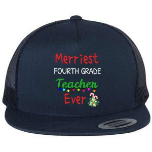 Merriest Fourth Grade Teacher Ever Christmas Tree Cool Gift Flat Bill Trucker Hat