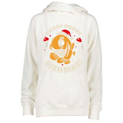 Merry Fishmas Gift Womens Funnel Neck Pullover Hood