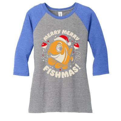 Merry Fishmas Gift Women's Tri-Blend 3/4-Sleeve Raglan Shirt