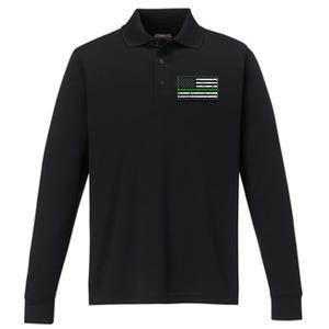 Make Farmers Great Again Tractor Us Flag Green Line Gift Performance Long Sleeve Polo