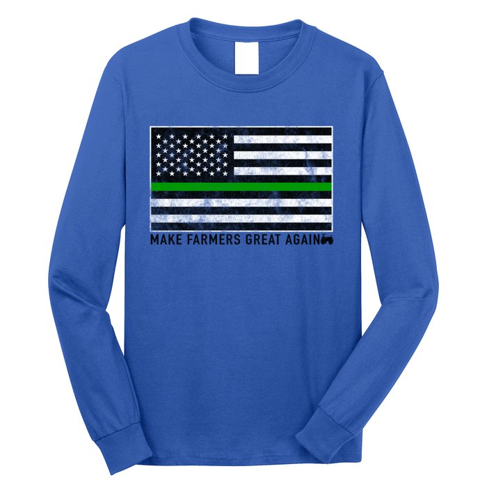 Make Farmers Great Again Tractor Us Flag Green Line Gift Long Sleeve Shirt