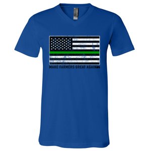 Make Farmers Great Again Tractor Us Flag Green Line Gift V-Neck T-Shirt