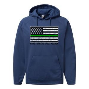 Make Farmers Great Again Tractor Us Flag Green Line Gift Performance Fleece Hoodie